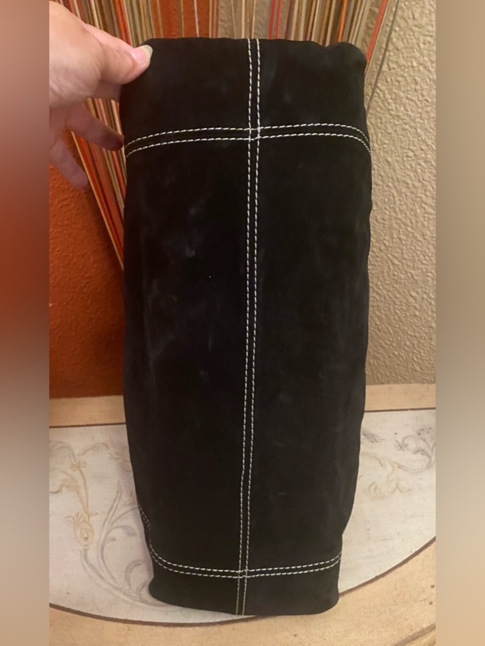 Dooney & Bourke - GUC - Black Suede Hobo with Brown Leather Trim - Picture 10 of 14